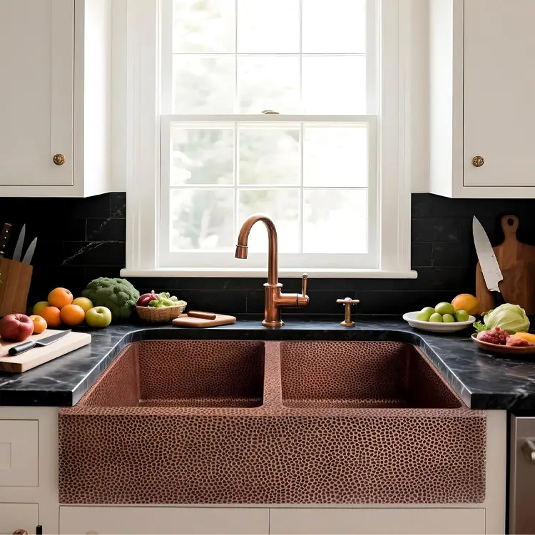 ct copper tailor 33' copper farmhouse kitchen double bowl sink